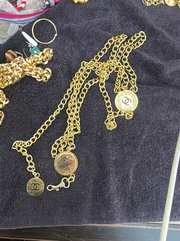 Gold-tone chain necklace with Chanel CC logo coin charms by Chanel