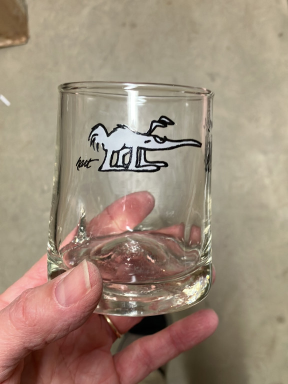 Glass tumbler featuring B.C. Comics anteater character by Johnny Hart