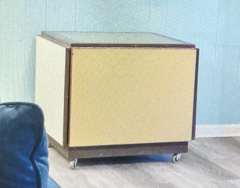 Mid-century modern drop leaf cube table on casters