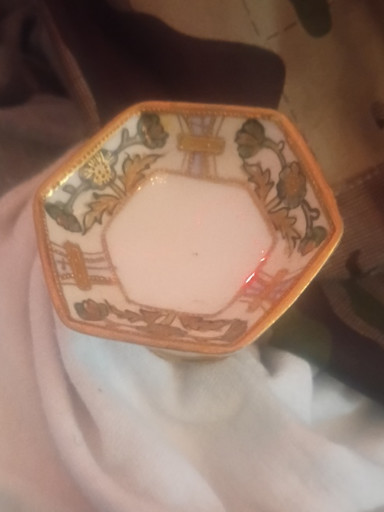 Hand-painted porcelain hexagonal bowl marked 'Nippon'