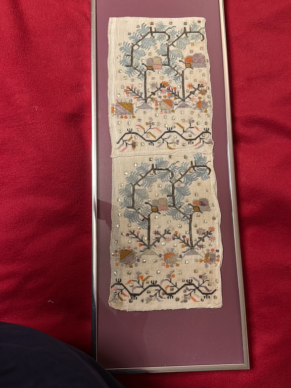 Antique embroidery sampler titled 'Sarah Dutnel 1818'