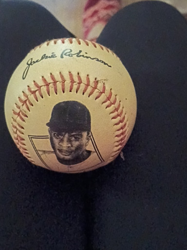 Commemorative baseball featuring Jackie Robinson portrait and facsimile signature