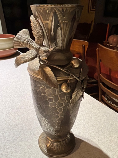 Bronze vase with applied bird and floral decoration, Art Nouveau style