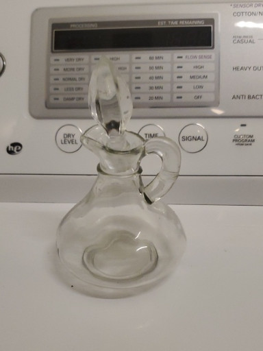 Clear pressed glass cruet with stopper for oil or vinegar