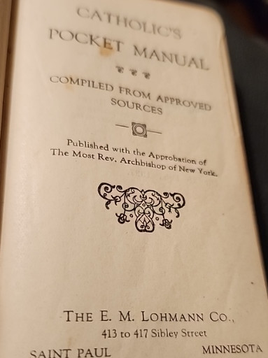 Catholic Pocket Manual published by The E. M. Lohmann Co., Saint Paul, Minnesota