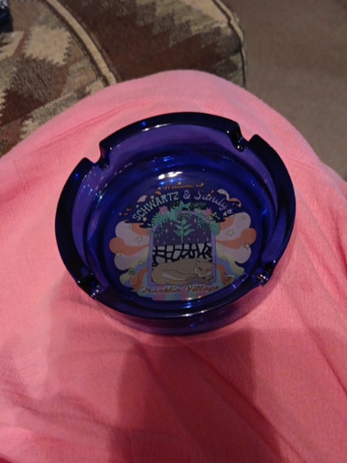 Cobalt blue glass ashtray from 'Schwartz & Sunday' restaurant (now known as SUR Restaurant & Lounge, featured in Vanderpump Rules)