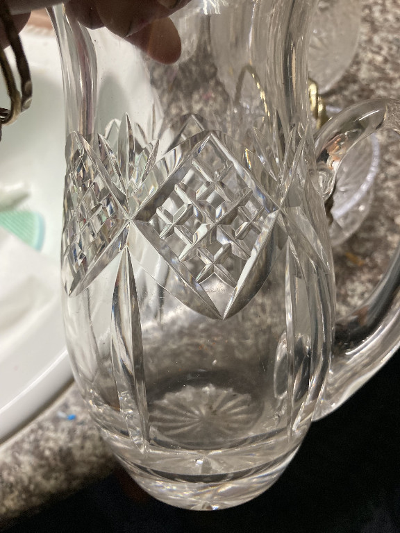 Cut crystal pitcher with diamond and fan pattern