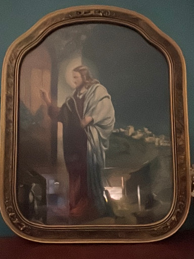 Lithograph print titled 'Christ Knocking at the Door' by W. Victor Guinness