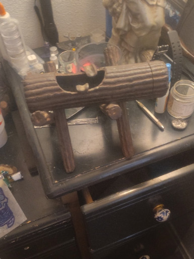 Cast iron faux bois log planter or ashtray with axe detail