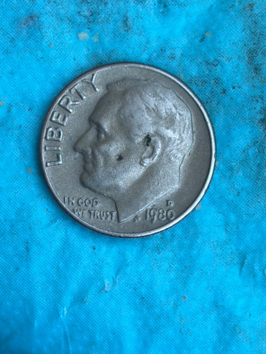 1980 P Roosevelt Dime with alleged Double Die Reverse (DDR) error