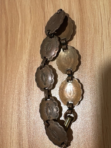 Vintage copper concho bracelet with etched designs