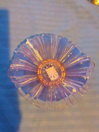 Pink Depression glass candy dish in 'Old Cafe' pattern by Anchor Hocking
