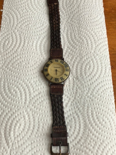 Vintage Fossil 'Stone on Copper' wristwatch with Roman numeral dial and leather strap