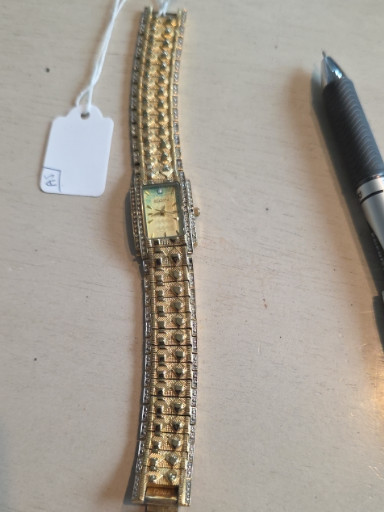 Gold-tone rectangular dress watch with expansion bracelet by Elgin