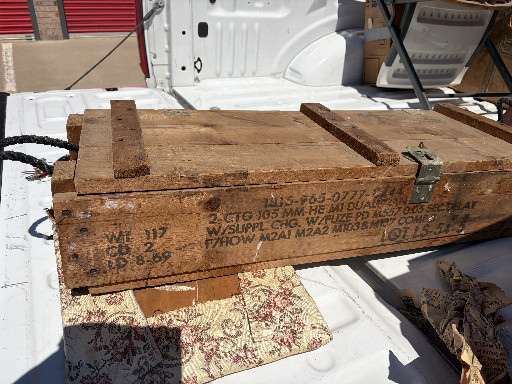 Vintage U.S. military wooden ammunition crate for 105mm artillery shells