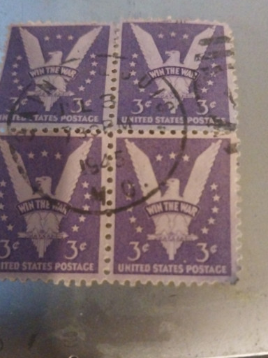 Block of four 3-cent 'Win the War' stamps (Scott #905) issued by United States Postal Service
