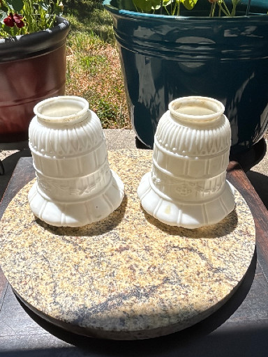 Pair of milk glass Victorian-style pendant lamp shades with ribbed design