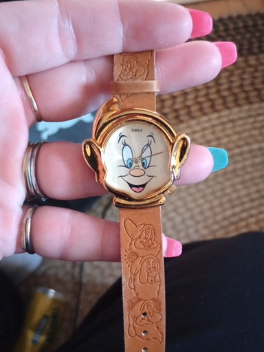 Vintage Timex wristwatch featuring Disney's Dopey character from Snow White and the Seven Dwarfs