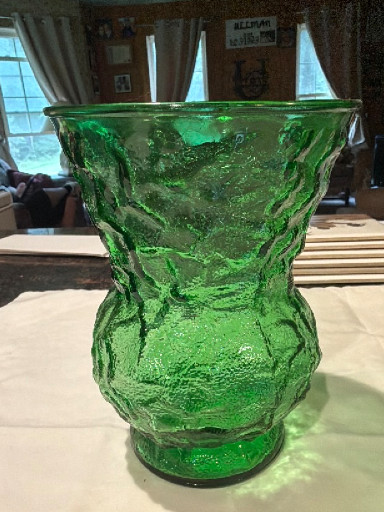 Emerald green crinkle glass vase by E.O. Brody Co.