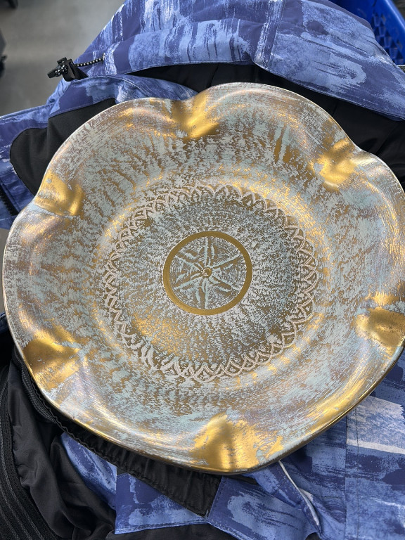Gold-decorated ceramic plate by Stangl Pottery