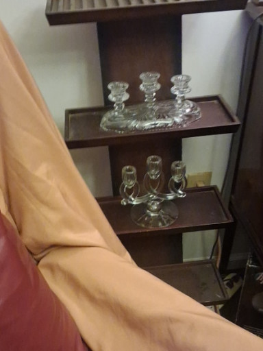 Set of pressed glass candelabras, likely Imperial or Cambridge Glass Company
