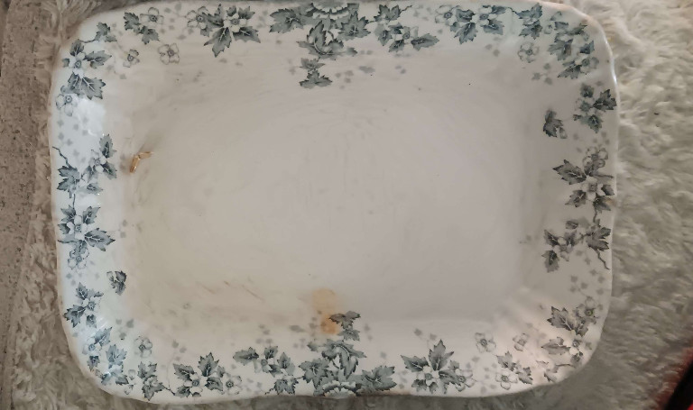 Ceramic transferware platter with 'Hop' pattern by Johnson Brothers
