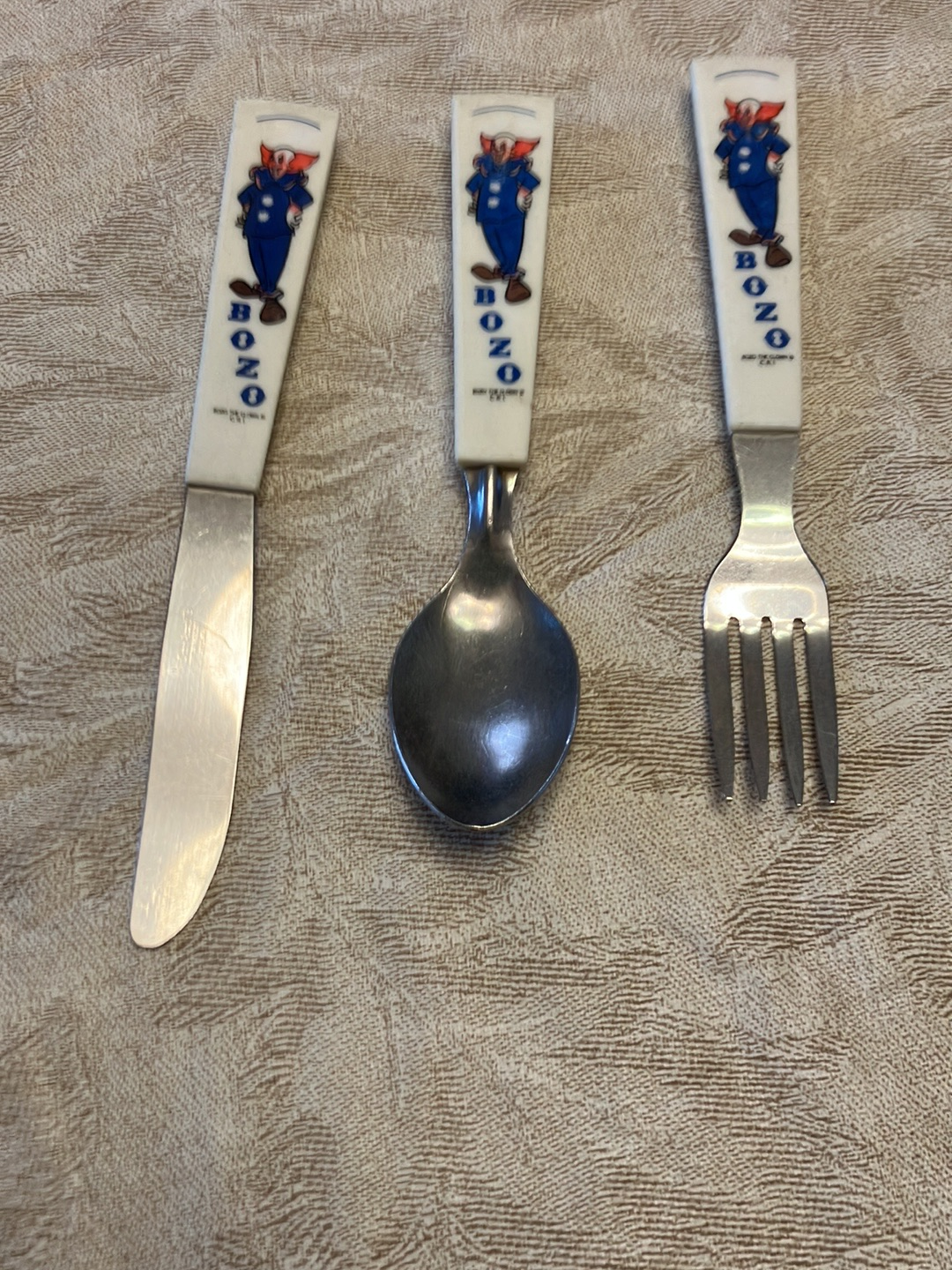Vintage Bozo the Clown children's flatware set