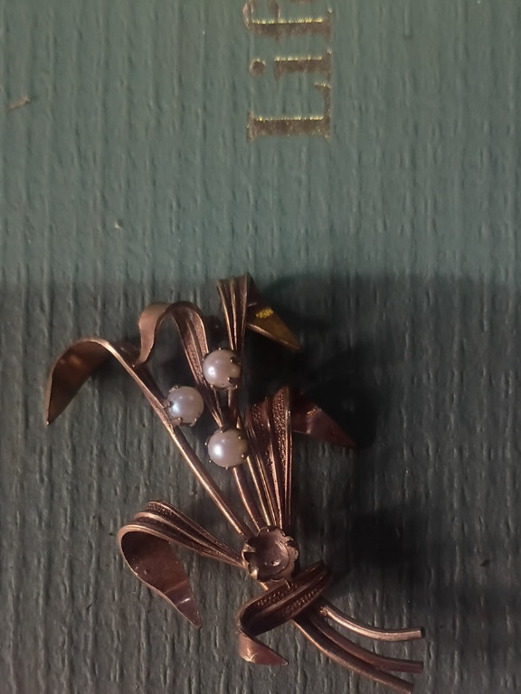 Gold-filled floral spray brooch with pearl accents