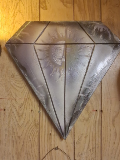 Art Deco frosted glass wall sconce with geometric diamond-shaped shade  it says piccso on back