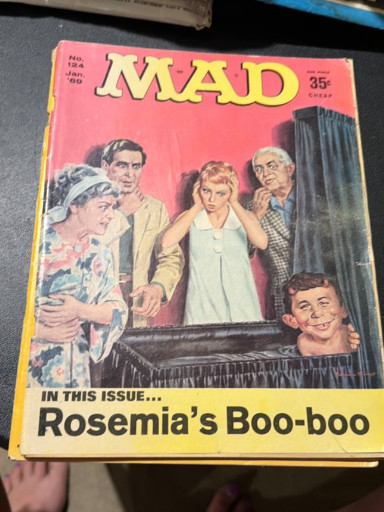 MAD Magazine #124, January 1969, featuring 'Rosemia's Boo-boo' (Rosemary's Baby parody) with cover art by Norman Mingo