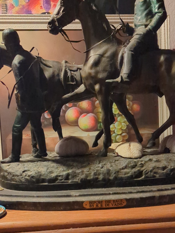 Bronze sculpture titled 'Before the Race' by H.E. de Vains