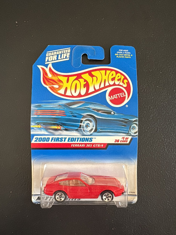 Hot Wheels die-cast toy car, Ferrari 365 GTB/4 from 2000 First Editions series by Mattel