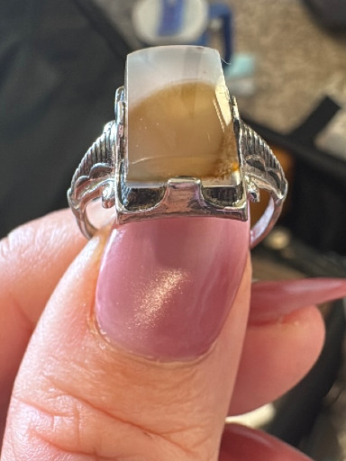 Sterling silver ring with natural agate stone and sculpted claw setting