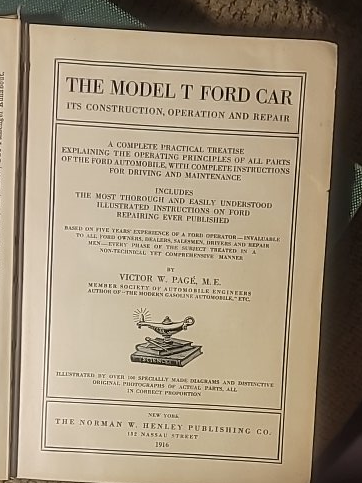 Book titled 'The Model T Ford Car: Its Construction, Operation and Repair' by Victor W. Page