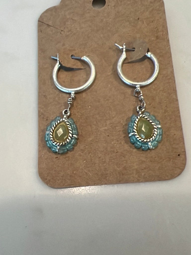Sterling silver hoop earrings with turquoise or amazonite doublet stone drops