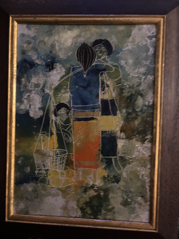 Monotype print titled 'Thai Figures' by P. Chaemduang