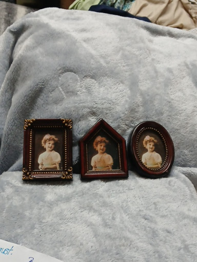 Set of three small vintage-style decorative photo frames with Victorian-era portrait prints