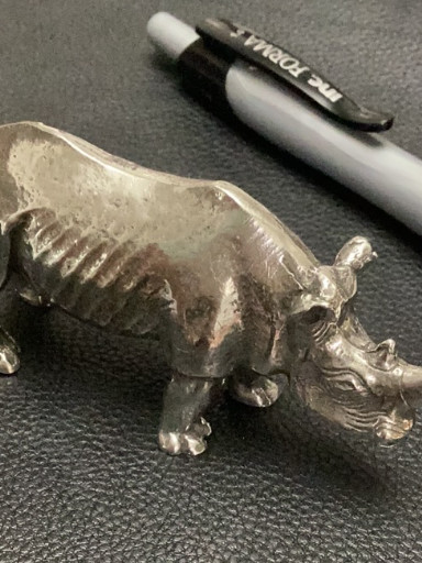 Pewter rhinoceros figurine by Kirk Stieff
