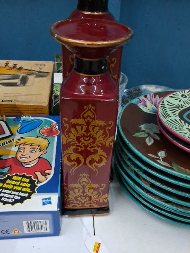 Burgundy glass lamp base with gilt chinoiserie decoration