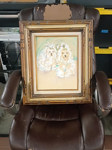 Oil on canvas painting depicting two Maltese dogs by M.H. Pike