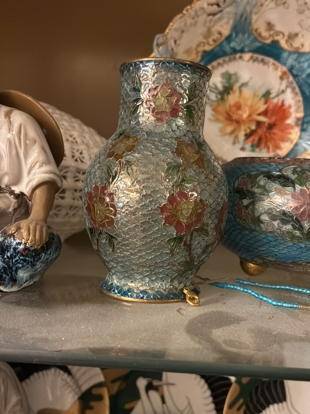 Cloisonné plique-à-jour enamel vase with floral design