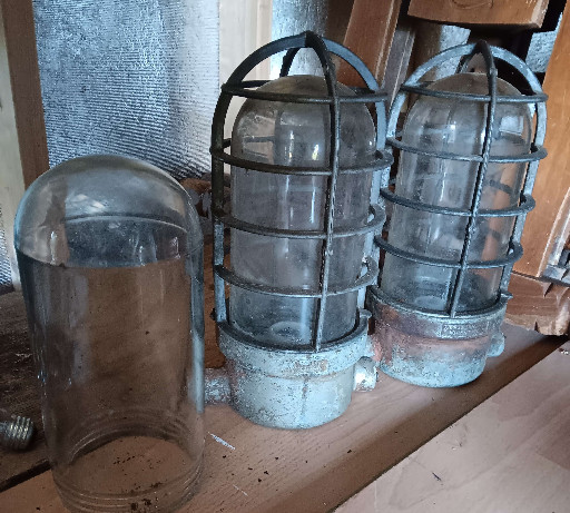 Industrial marine cage lights with glass globes
