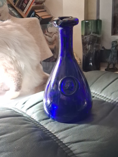 Cobalt blue glass decanter titled 'Viking' by Holmegaard Kastrup