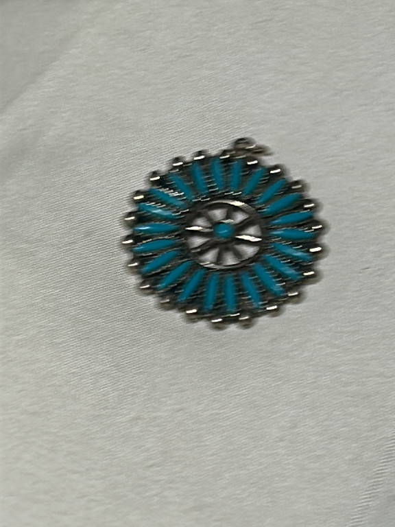 Sterling silver and turquoise petit point brooch or pendant by Zuni artisan