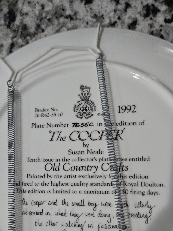Royal Doulton collector's plate titled 'The Cooper' by Susan Neale