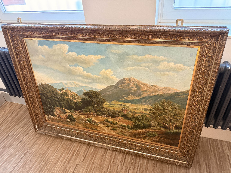 Ölgemälde mit dem Titel 'Landschaft in den Sabiner Bergen' von Arnold Ludwig Overbeck