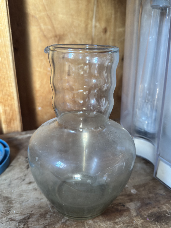 Glass bedside carafe (tumble-up) by Dunbar Glass Company