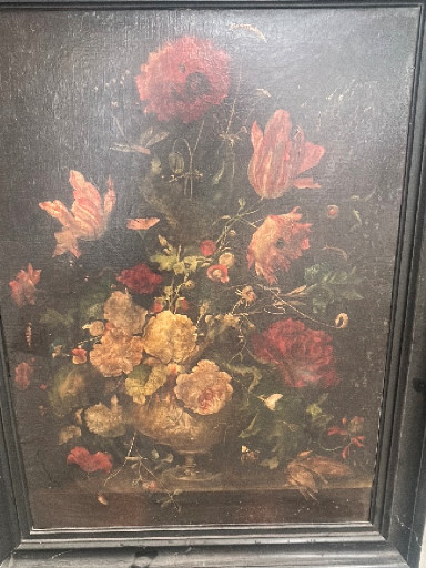 Reproduction print on canvas of a Dutch Baroque floral still life painting