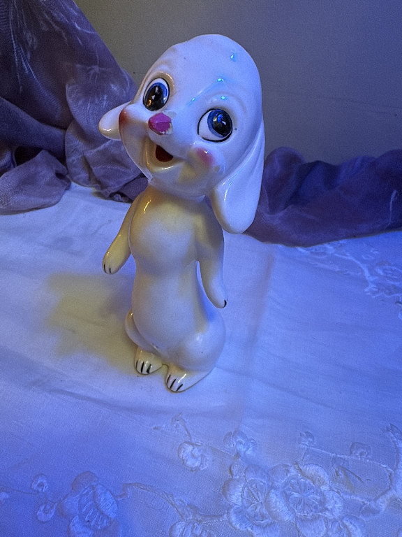Ceramic figurine of an anthropomorphic rabbit with long ears, made in Japan