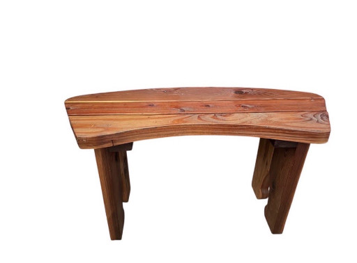 Rustic pine curved wooden bench